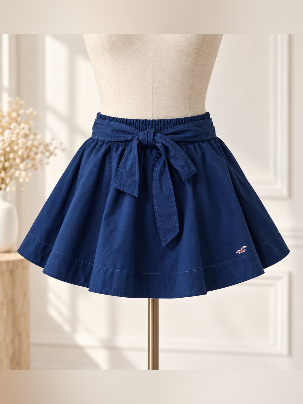 NWT Hollister Navy Blue Tie-Waist Flared Mini Skirt Size Small